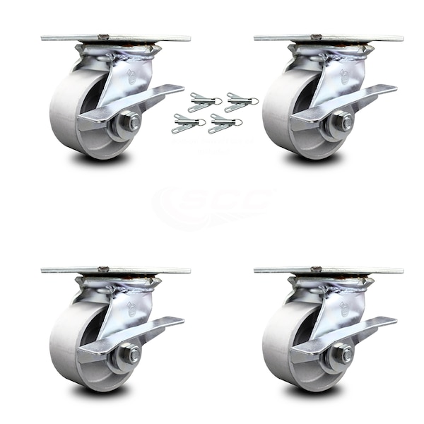 4 Inch Semi Steel Caster Set with Ball Bearings and Brakes/Swivel Locks SCC